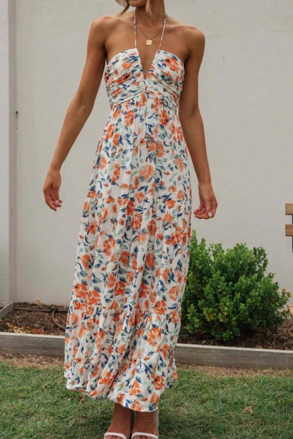 Floral Halter Neck Tiered Maxi Dress view 5 - Shopiebay