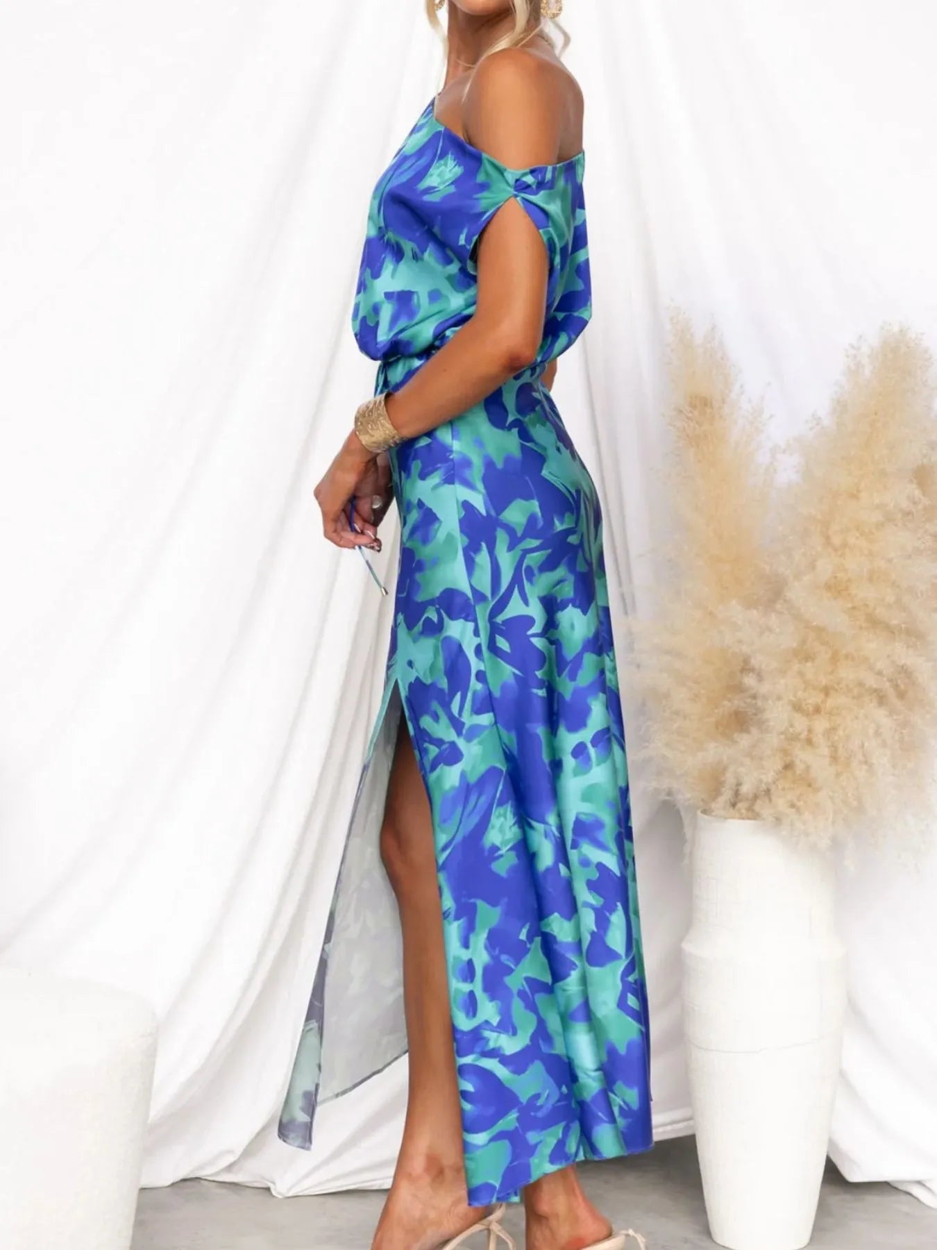 One Shoulder Printed Dress with Slit - product image 11