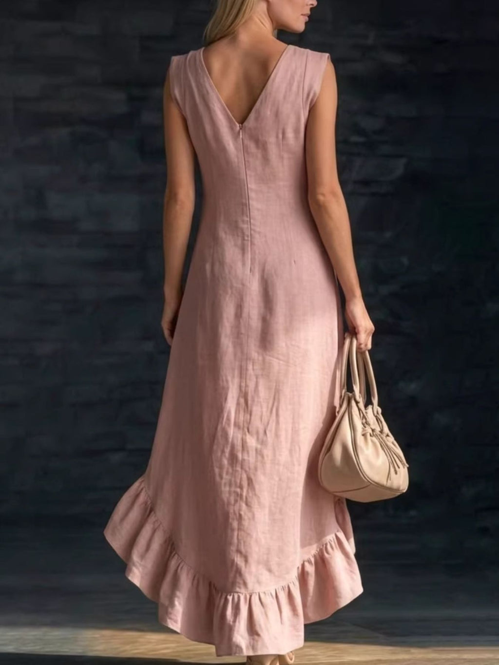 Sleeveless V-Neck Ruffle Hem High-Low Dress - product image 5