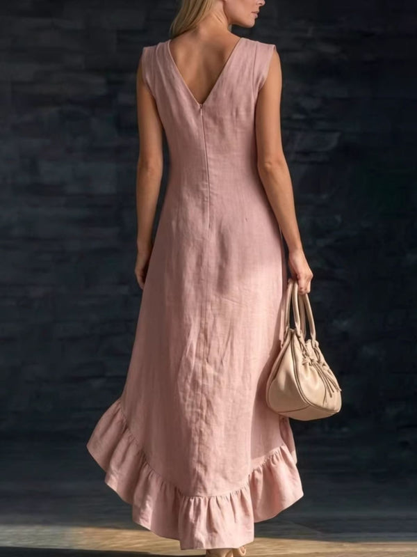 Sleeveless V-Neck Ruffle Hem High-Low Dress - product image 5