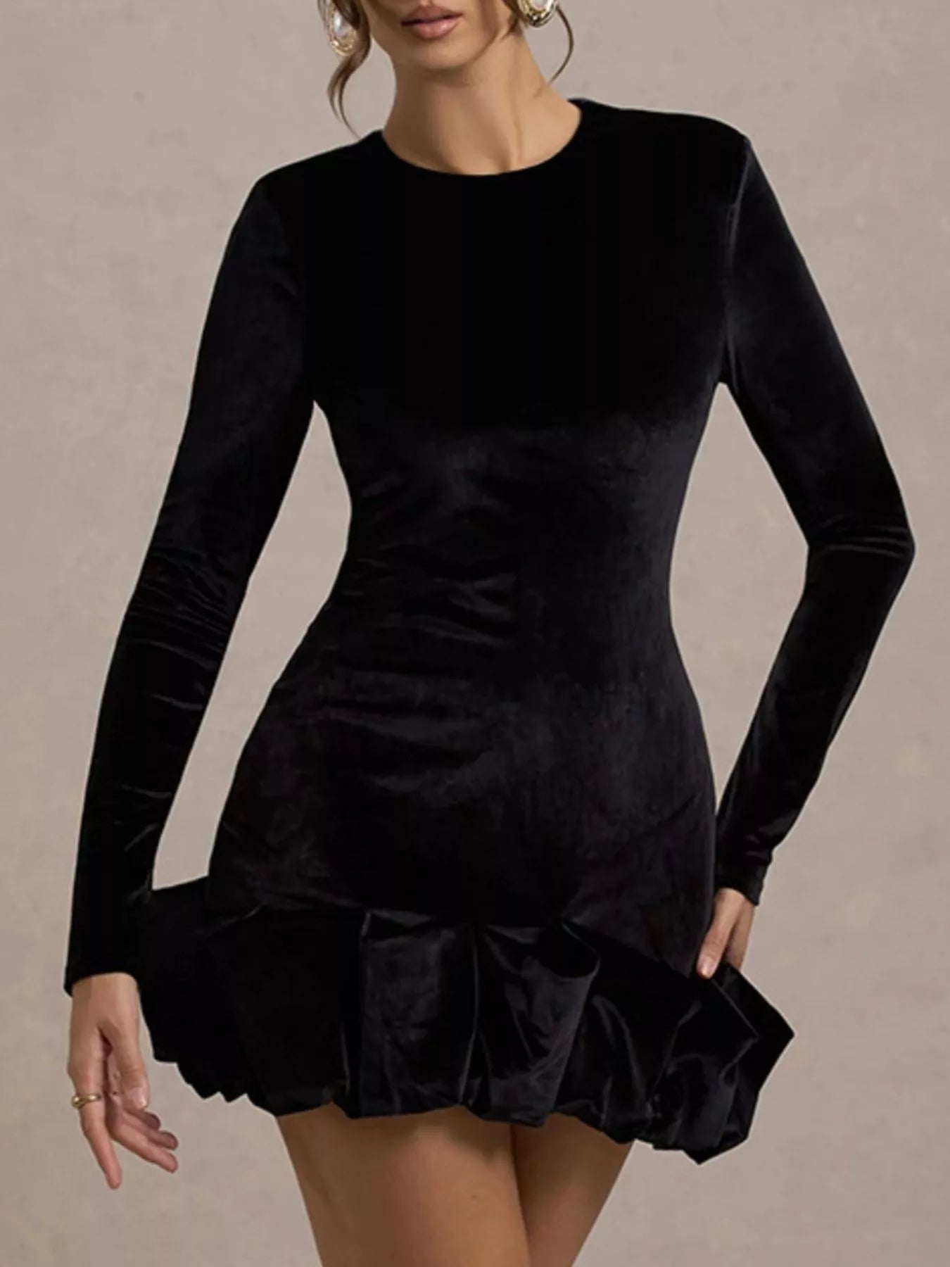 Velvet Ruched Hem Long Sleeve Dress - product image 2