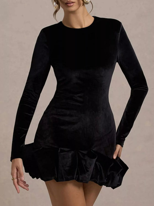 Velvet Ruched Hem Long Sleeve Dress - product image 2
