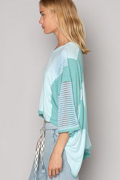 POL High-Low Contrast V-Neck Top