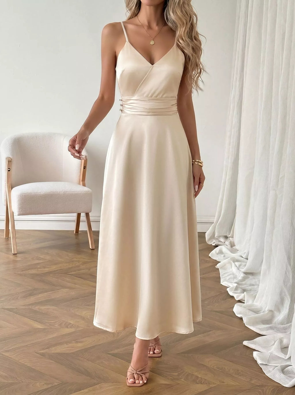 Satin V-Neck Maxi Dress - product image 3