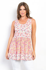 Be Stage Full Size Floral Sleeveless Babydoll Top