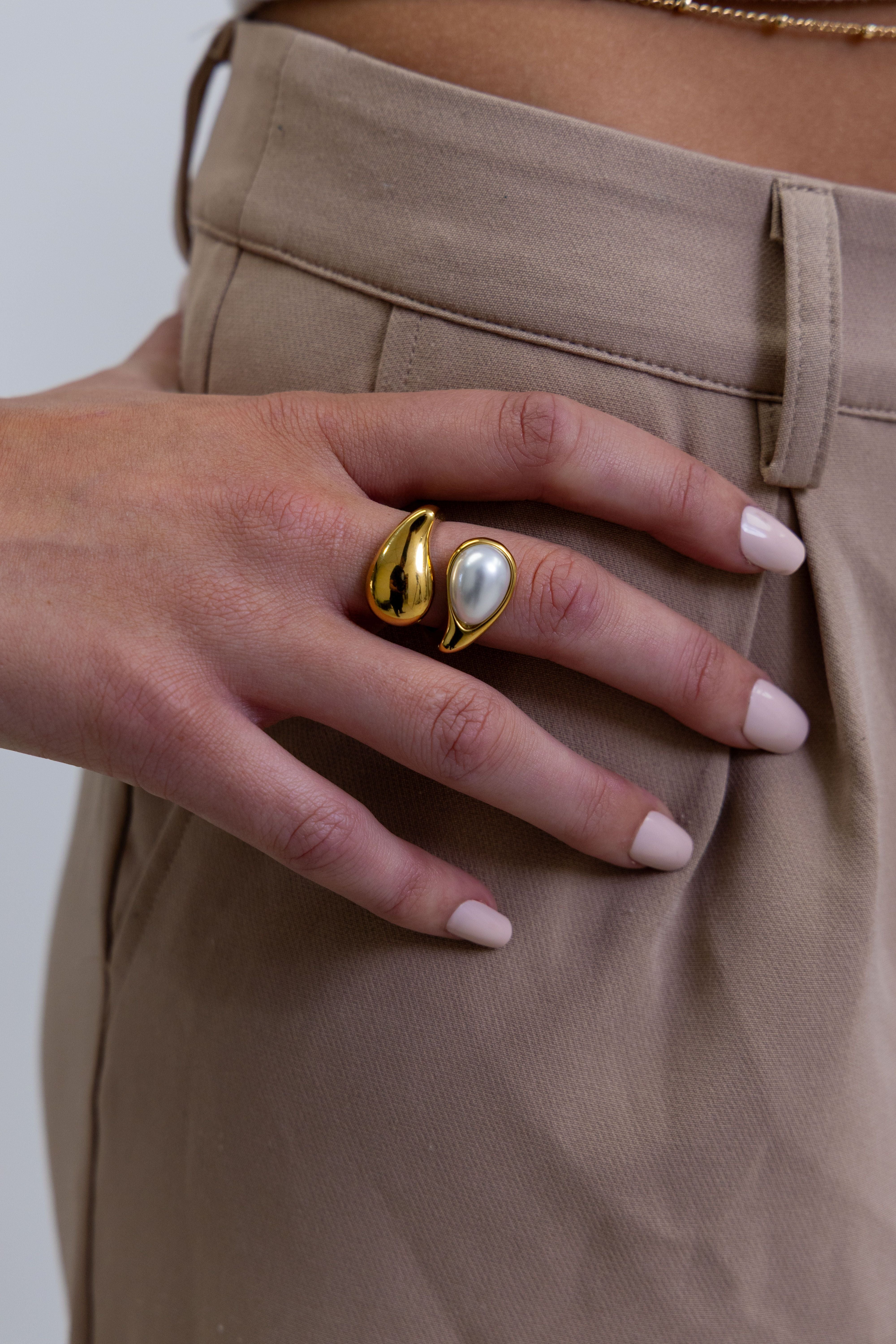 Cami Pearl Stacked Ring Secondary image