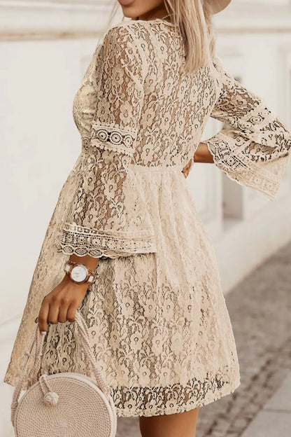 Lace V-Neck Three-Quarter Sleeve Dress view 2 - Shopiebay