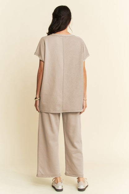 Davi & Dani Round Neck Short Sleeve Top and Pants Set