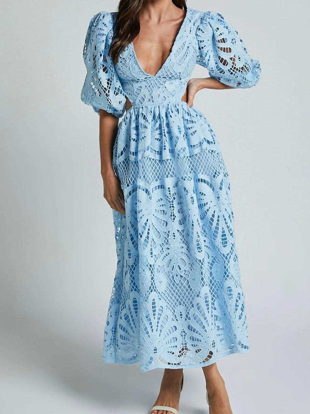 Cutout Back Lace Crochet V-Neck Dress - product image 5