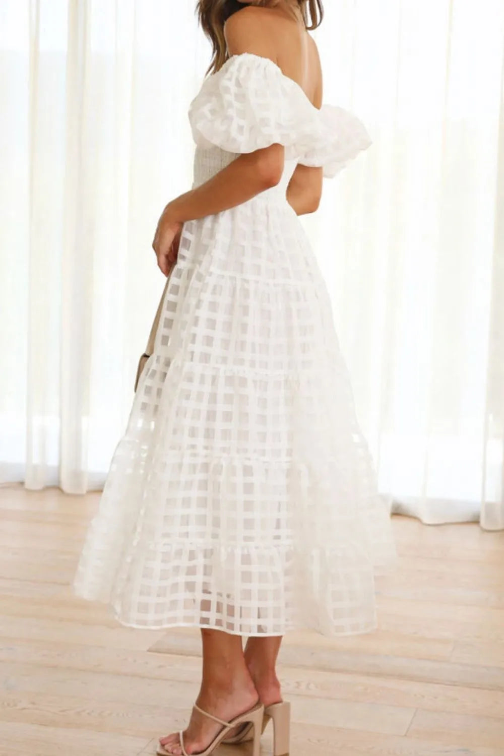 Off Shoulder Short Puff Sleeve Midi Dress - product image 15