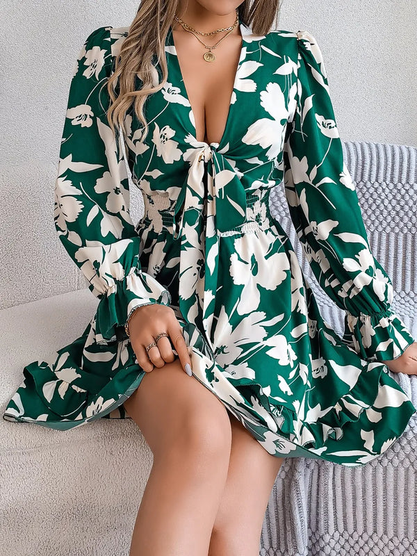 Tied Ruffled Printed Long Sleeve Dress - product image 12