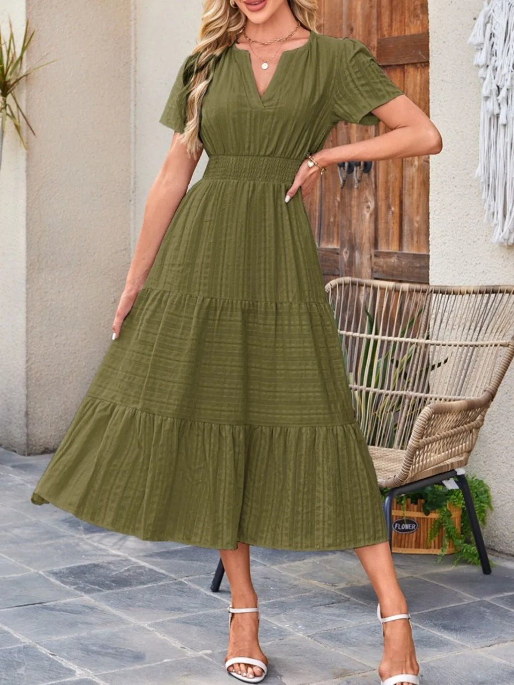 Tiered Notched Short Sleeve Dress - product image 23