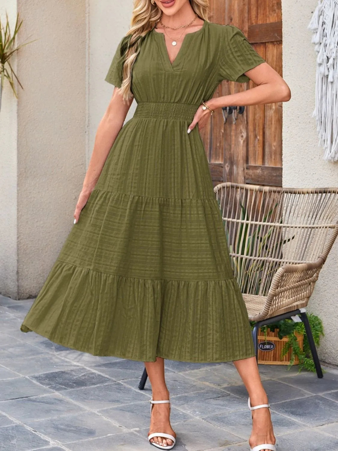 Tiered Notched Short Sleeve Dress - product image 23