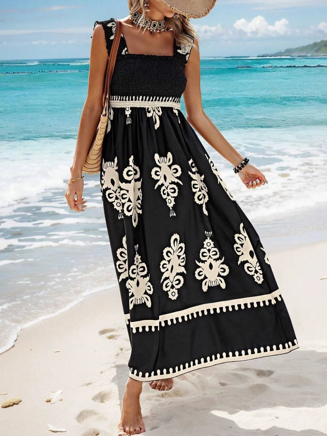 Smocked Printed Wide Strap Maxi Dress - product image 4