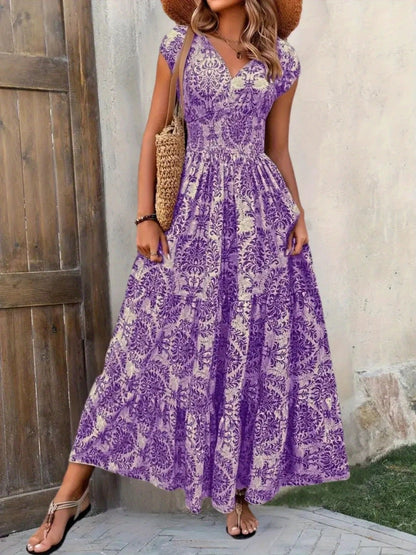 Printed Cap Sleeve Maxi Dress view 12 - Shopiebay