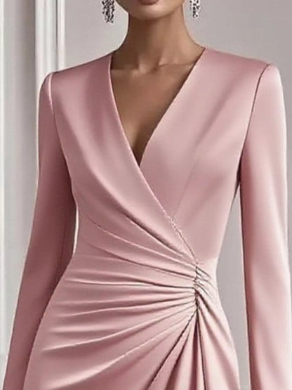 Front Ruched V-Neck Long Sleeve Dress view 10 - Shopiebay