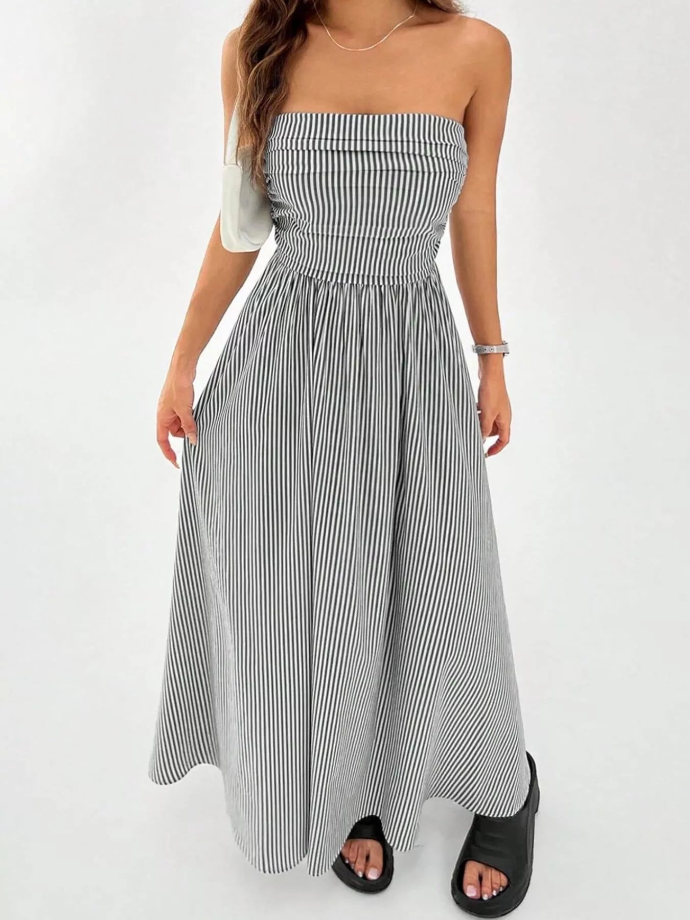 Striped Strapless Casual Maxi Dress view 8 - Shopiebay