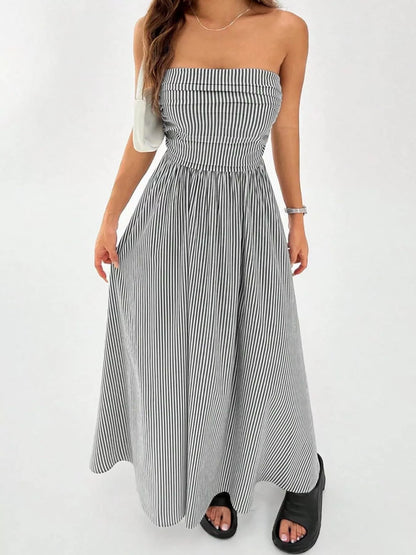 Striped Strapless Casual Maxi Dress view 8 - Shopiebay