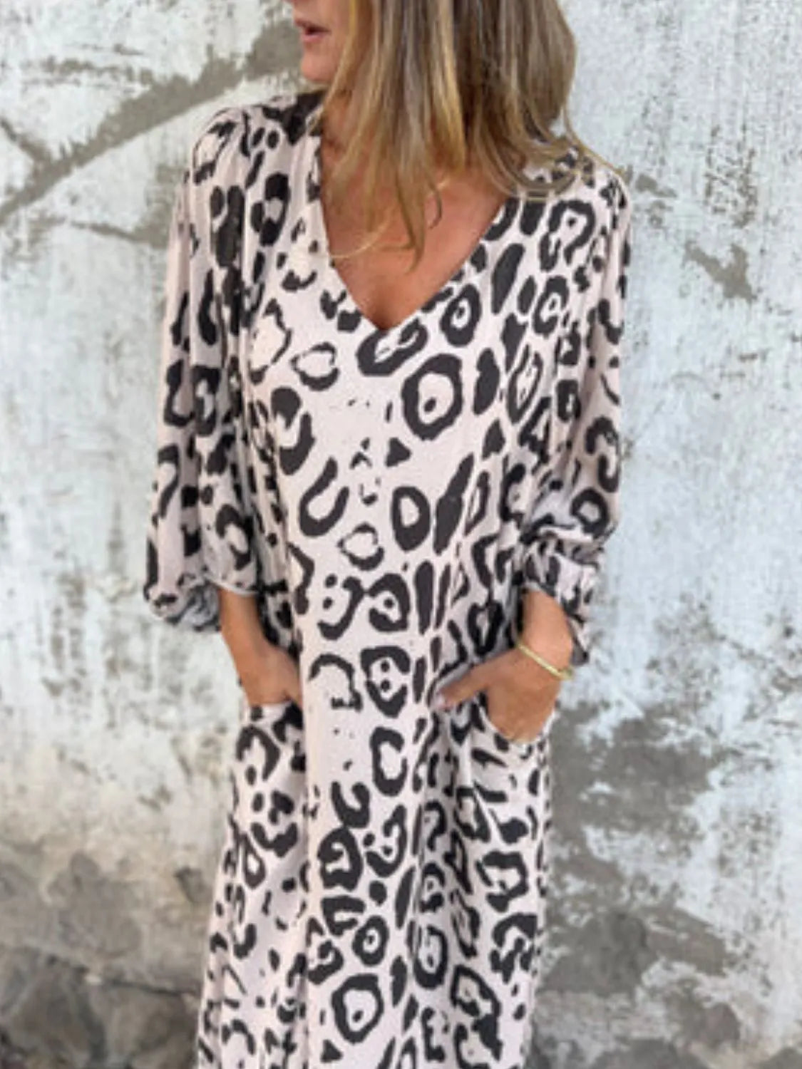Printed V-Neck Dress with Pockets - product image 33