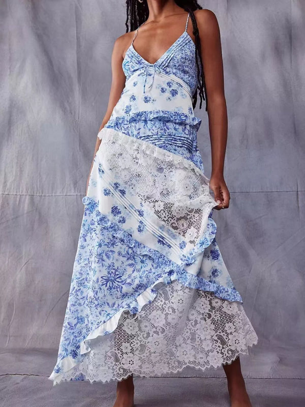 Lace Detail Ruffled Floral V-Neck Maxi Dress - product image 5