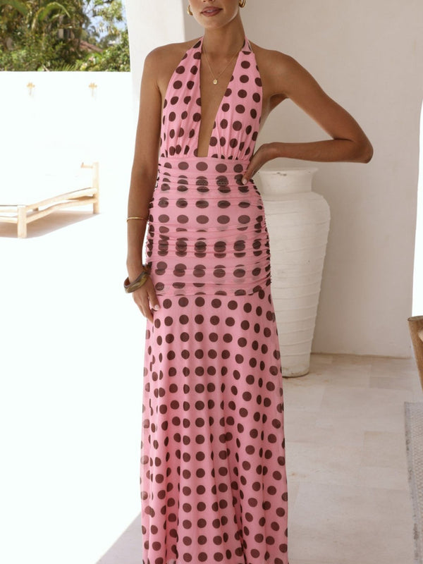 Polka Dot Halter Ruched Maxi Dress - product image 12