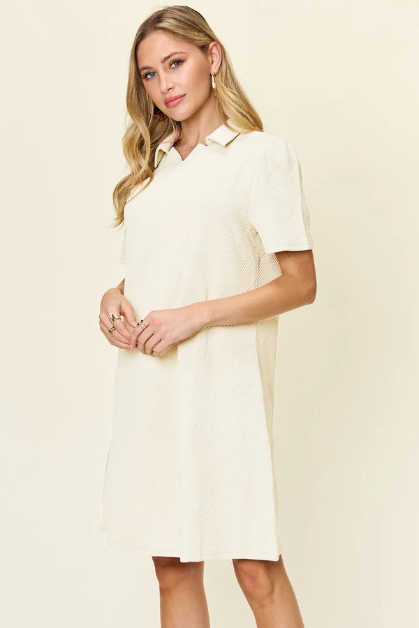 Double Take Texture Collared Neck Short Sleeve Dress - product image 11