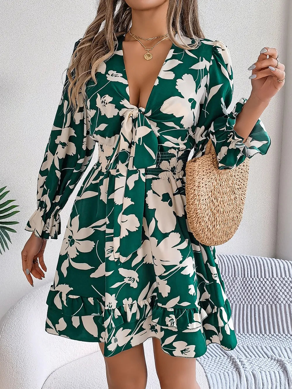 Tied Ruffled Printed Long Sleeve Dress - product image 11