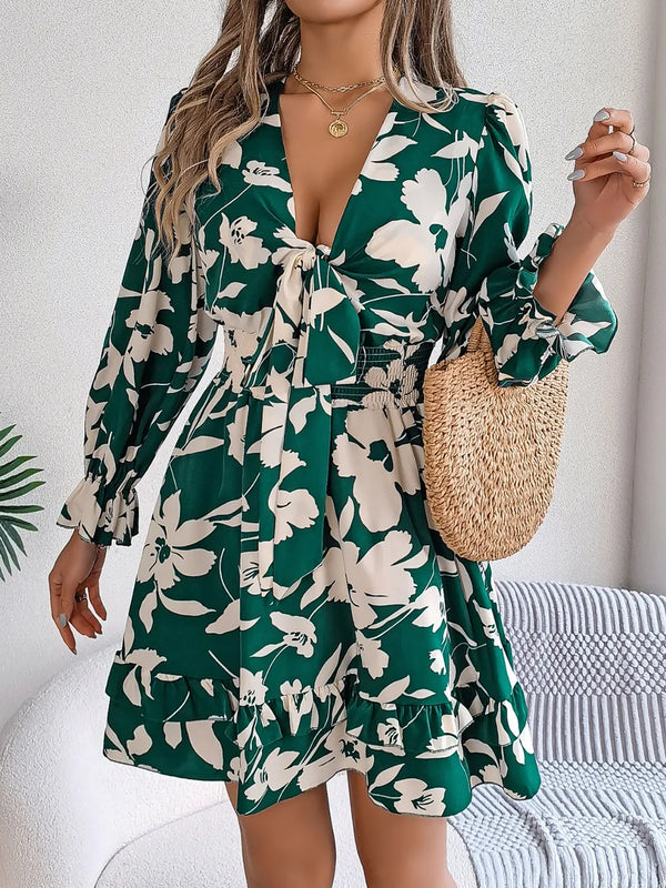 Tied Ruffled Printed Long Sleeve Dress - product image 11