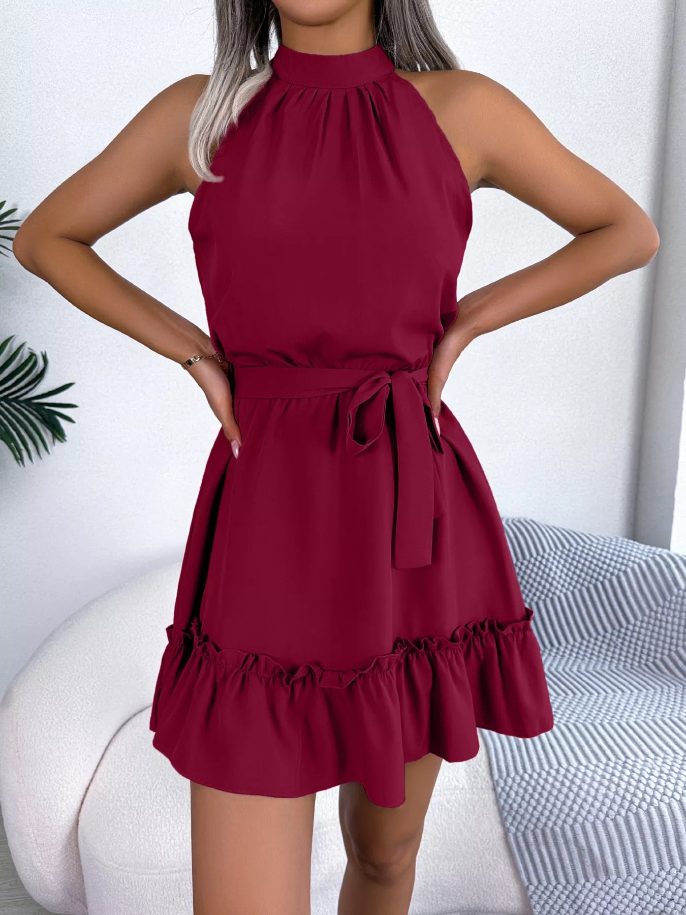 Halter Neck Ruffle Hem A-Line Dress - product image 24