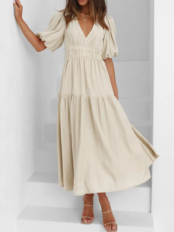 V-Neck Puff Sleeve Midi Dress - product image 11