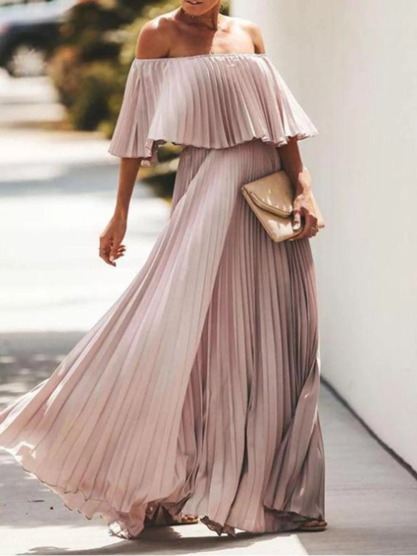 Full Size Off-Shoulder Pleated Maxi Dress Plus Size view 10 - Shopiebay