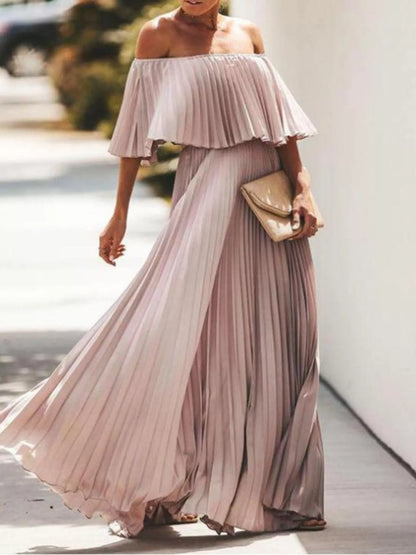 Full Size Off-Shoulder Pleated Maxi Dress Plus Size view 10 - Shopiebay