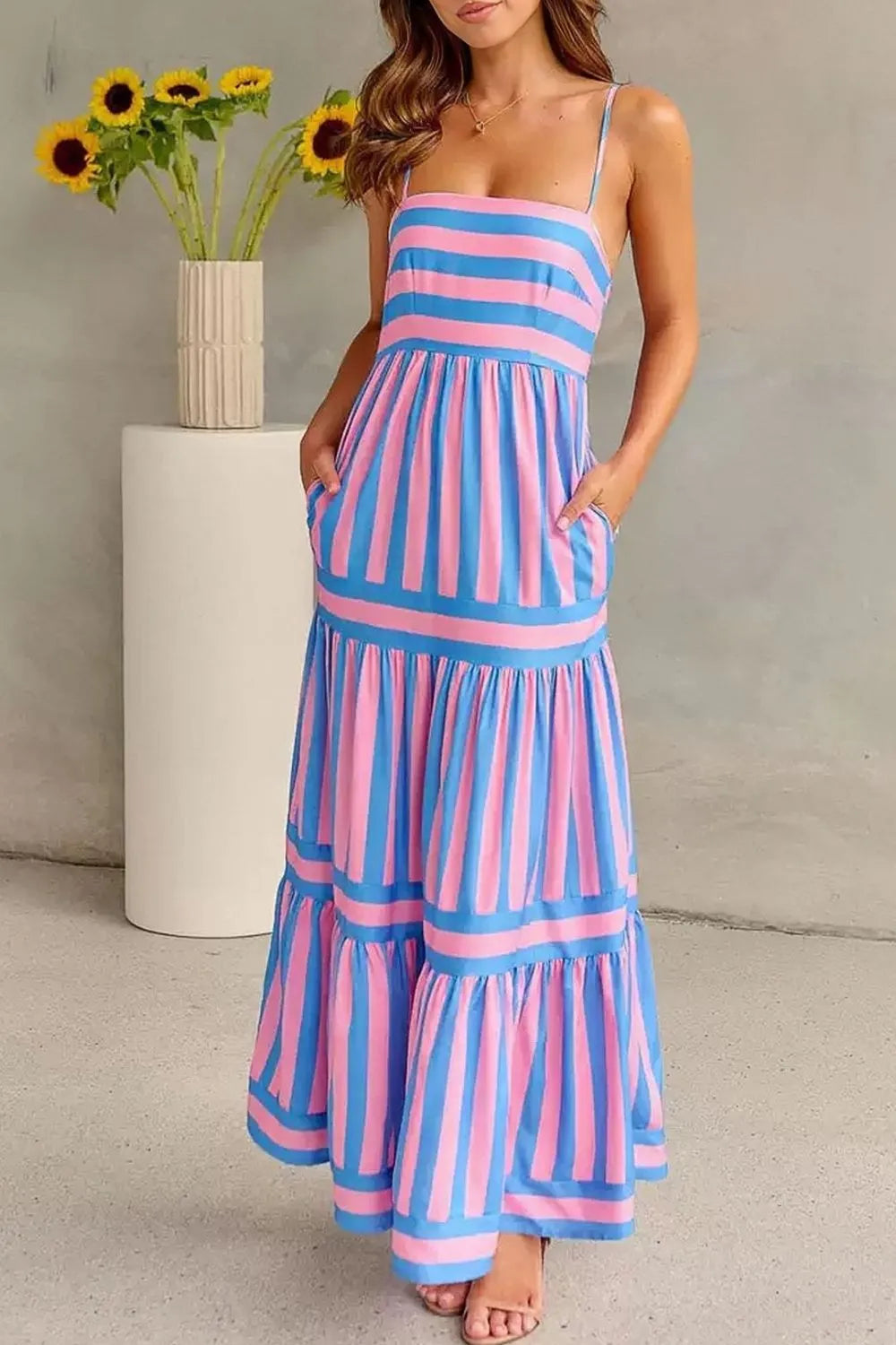 Striped Tiered Maxi Cami Dress view 4 - Shopiebay