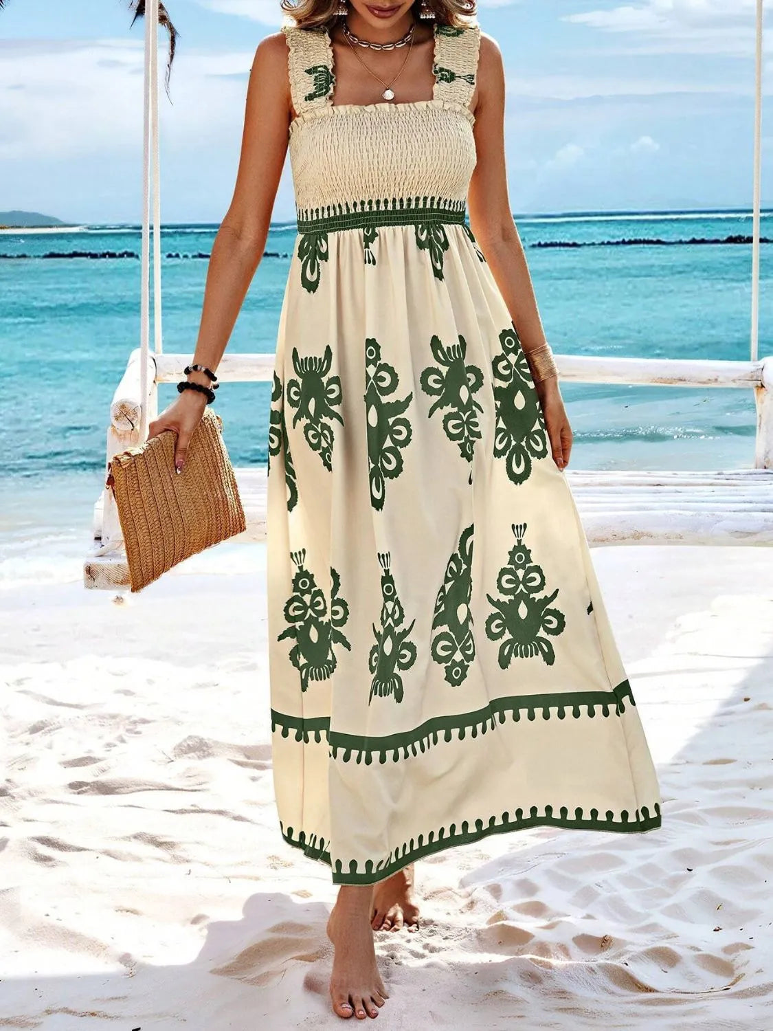 Smocked Printed Wide Strap Maxi Dress - product image 13