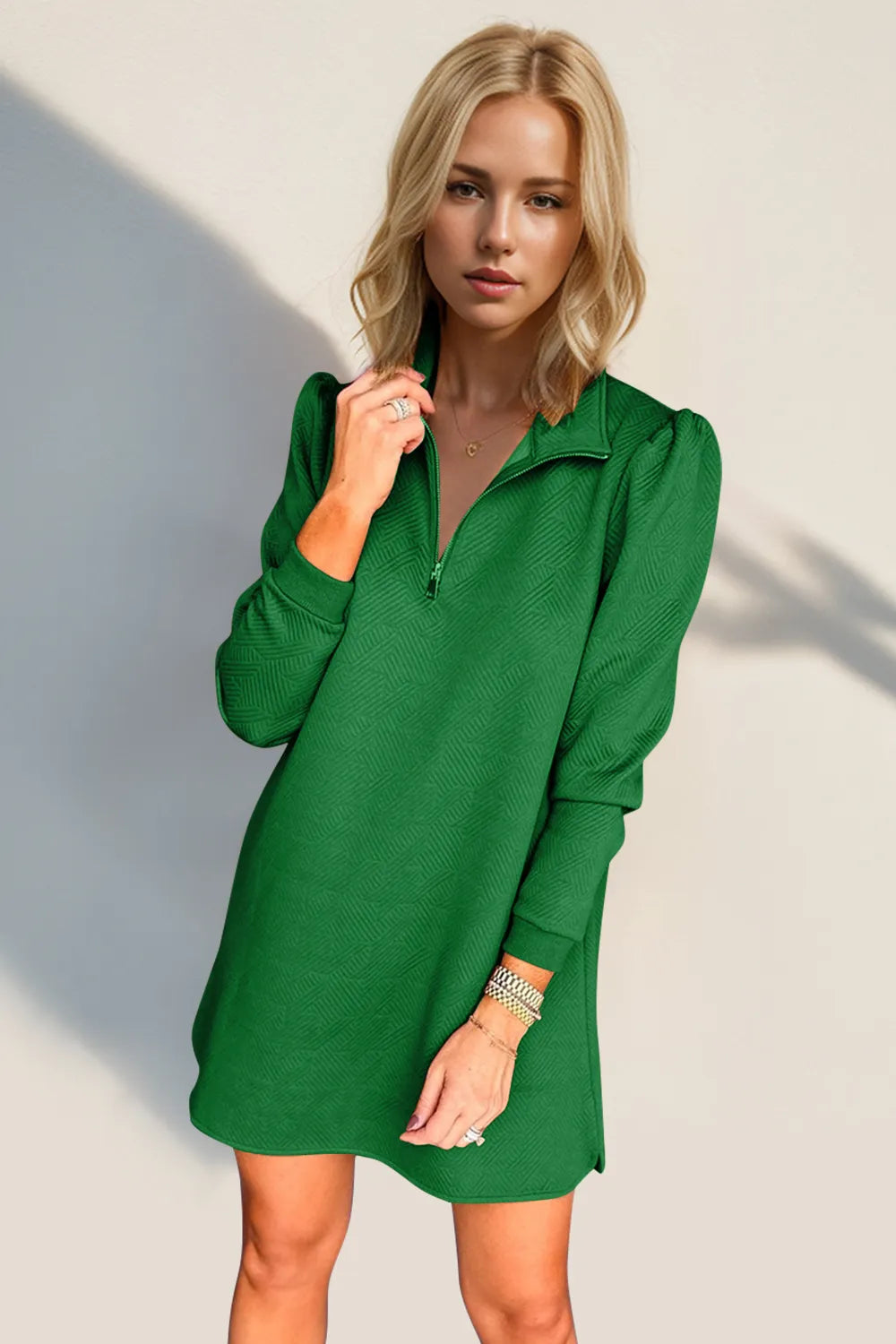 Double Take Textured Quarter Zip Long Sleeve Dress - product image 8