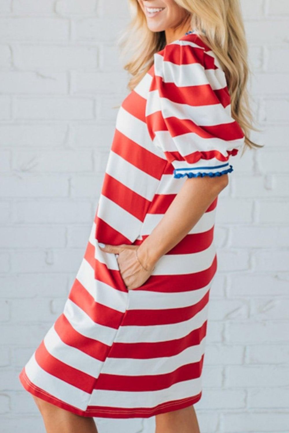 Striped Puff Sleeve Casual Mini Dress - product image 4
