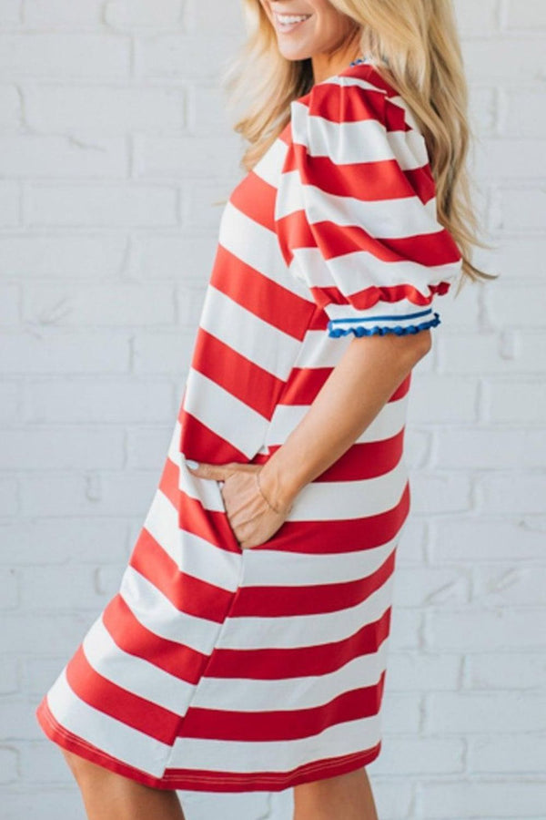 Striped Puff Sleeve Casual Mini Dress - product image 4