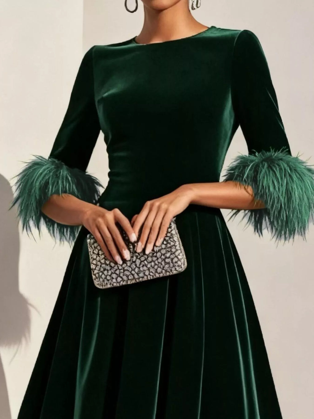 Velvet Midi Dress with Feather Cuffs - product image 6