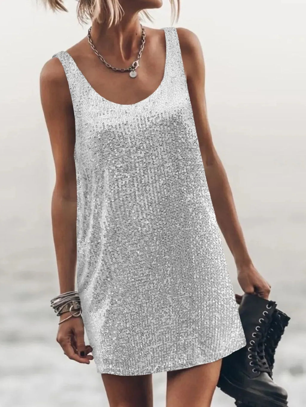 Sequin Scoop Neck Mini Dress - product image 17