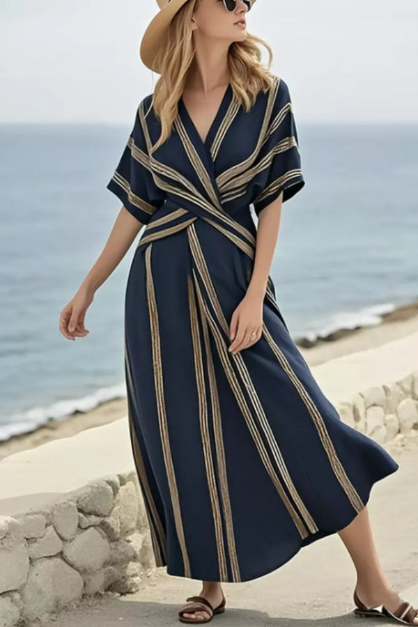 Striped Wrap Half Sleeve Maxi Dress - product image 4