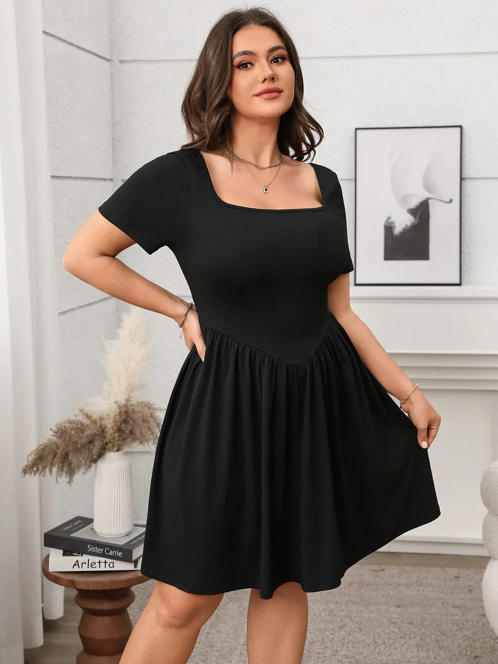Plus Size Square Neck Short Sleeve Mini Dress - product image 7