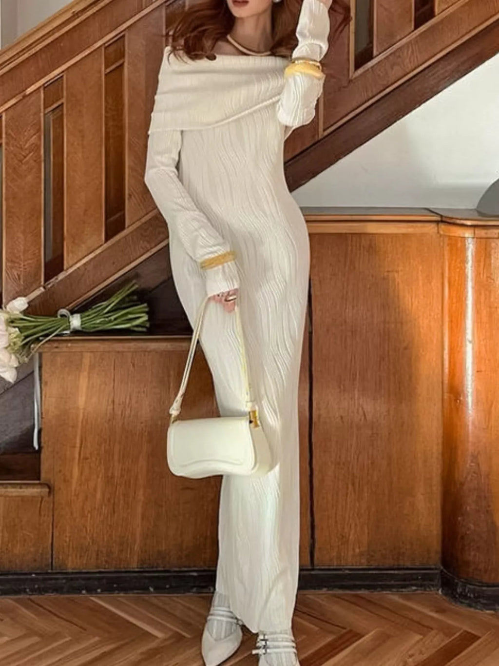 Off-Shoulder Textured Knit Maxi Dress - product image 4