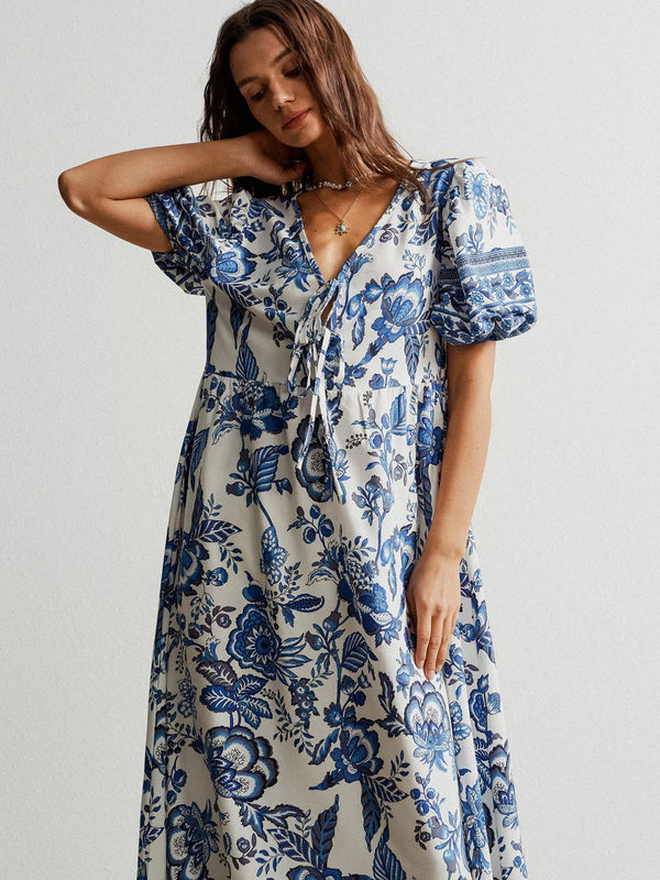 Floral Print Tie-Neck Puff Sleeve Maxi Dress - product image 3