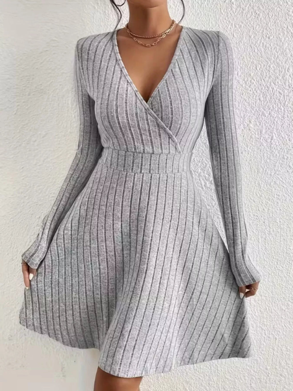 Ribbed Knit Wrap Mini Dress - product image 12