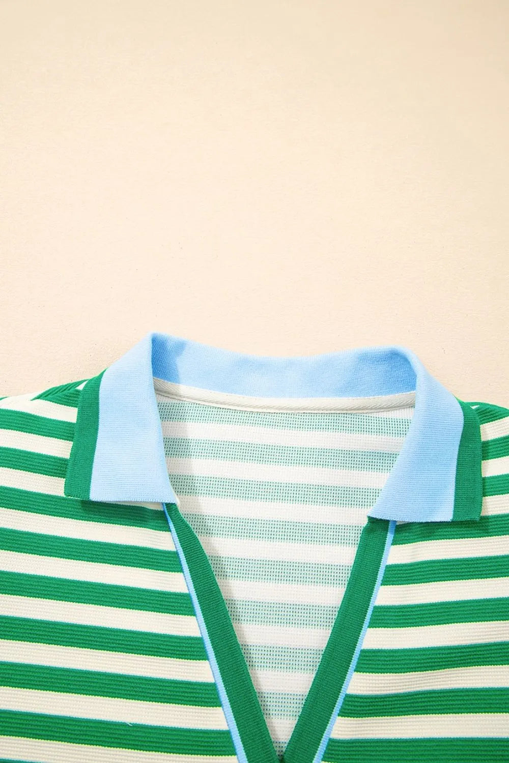 Stripe Print Contrast Collar Split Neck Flutter Sleeve Dress - product image 6