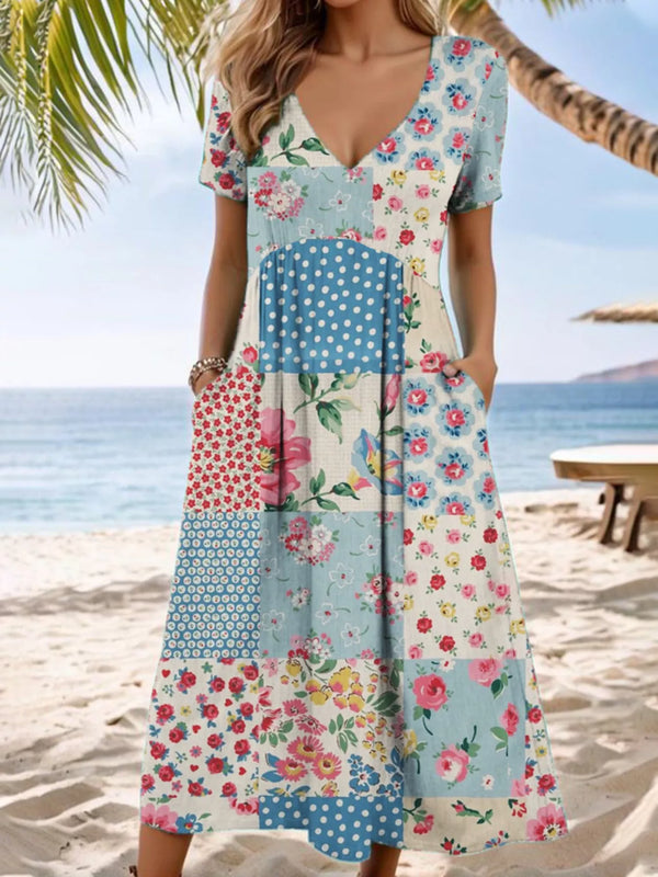Floral V-Neck Casual Midi Dress - product image 3