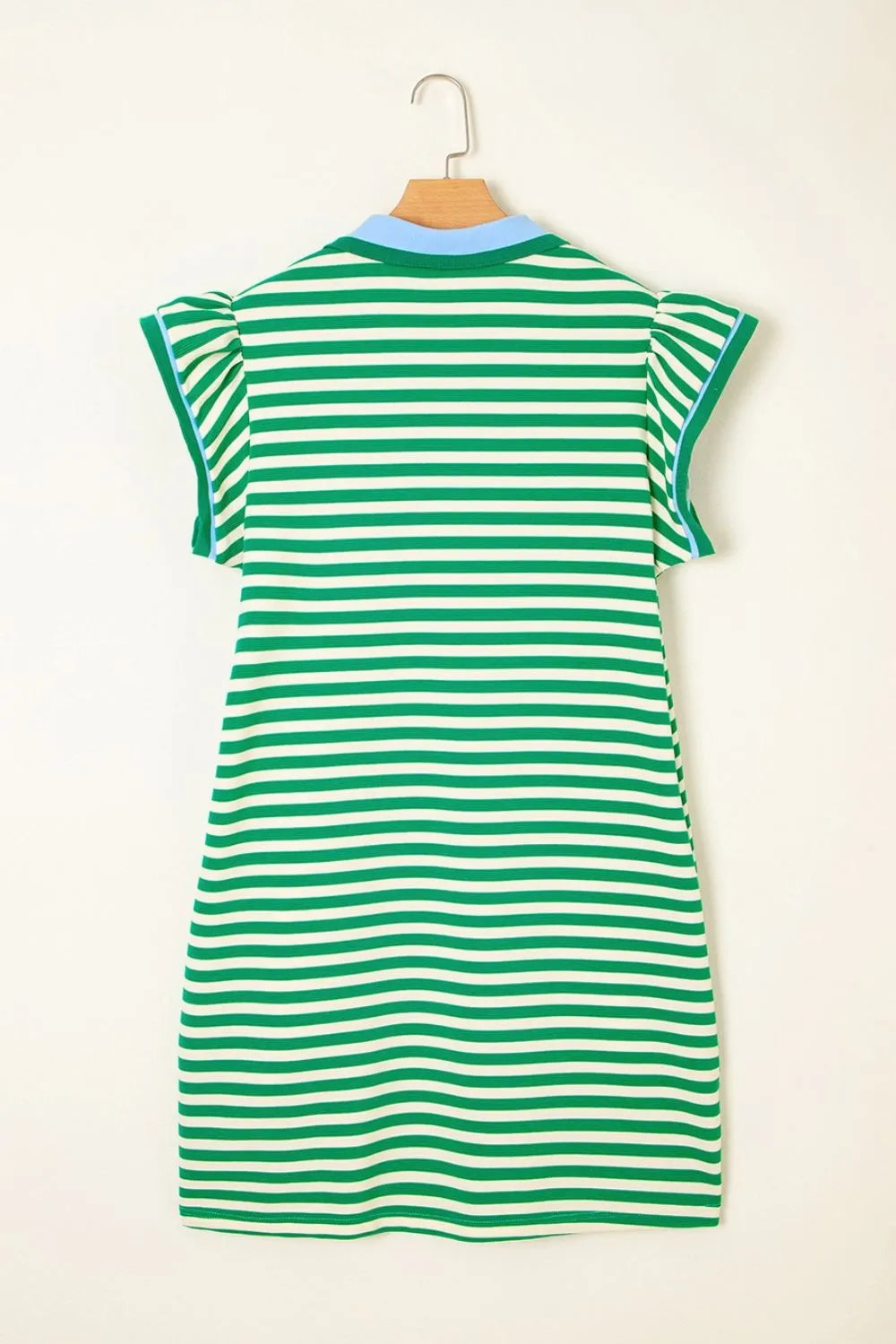 Stripe Print Contrast Collar Split Neck Flutter Sleeve Dress - product image 5