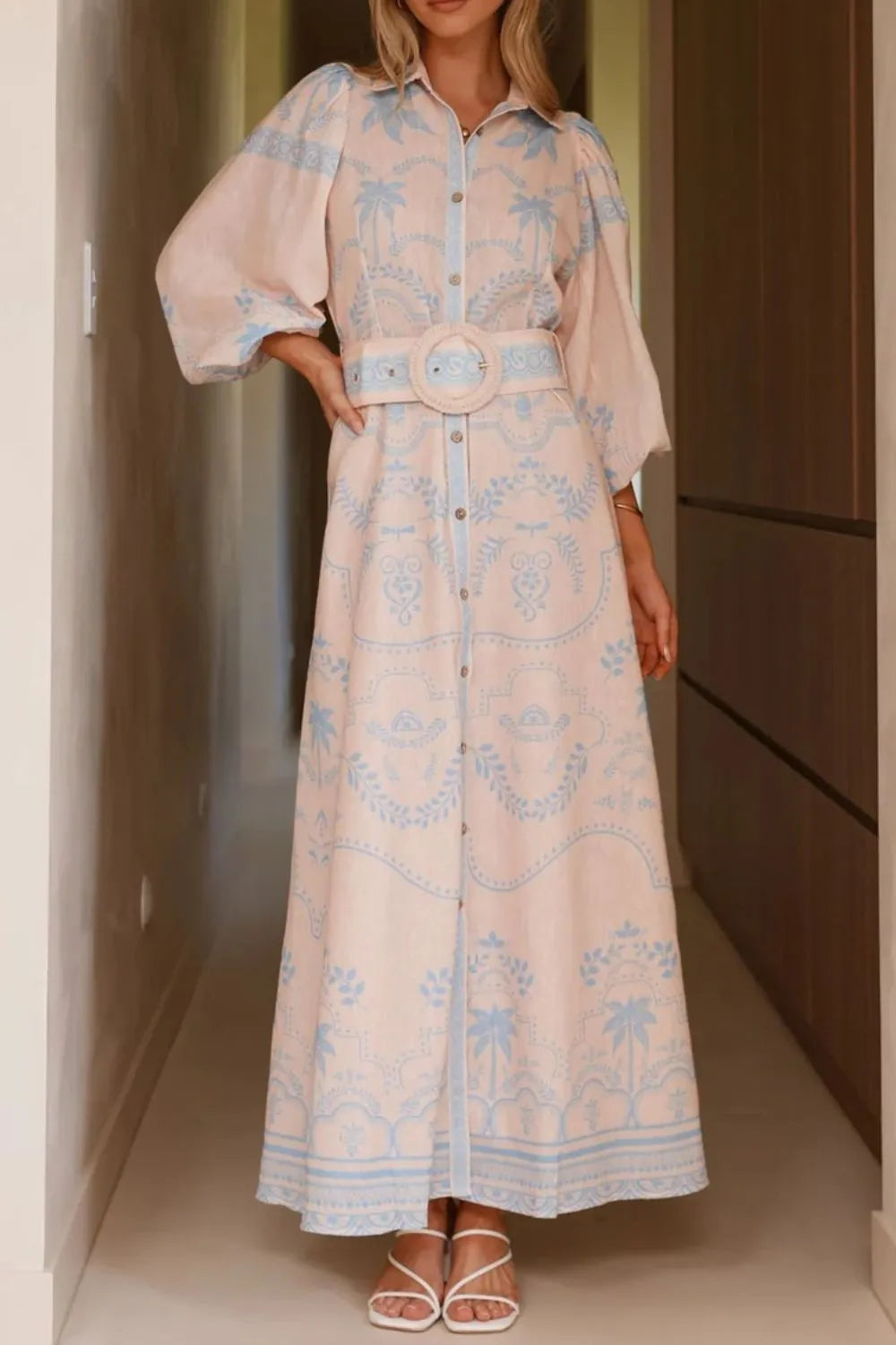 Printed Balloon Sleeve Maxi Shirt Dress - product image 11