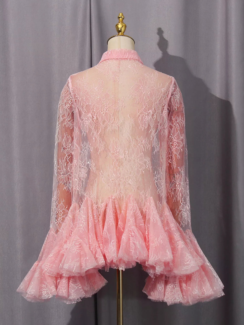 Ruffled Hem Lace Long Sleeve Dress - product image 3