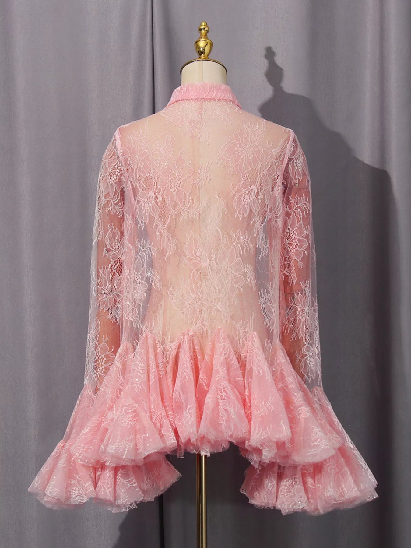 Ruffled Hem Lace Long Sleeve Dress - product image 3